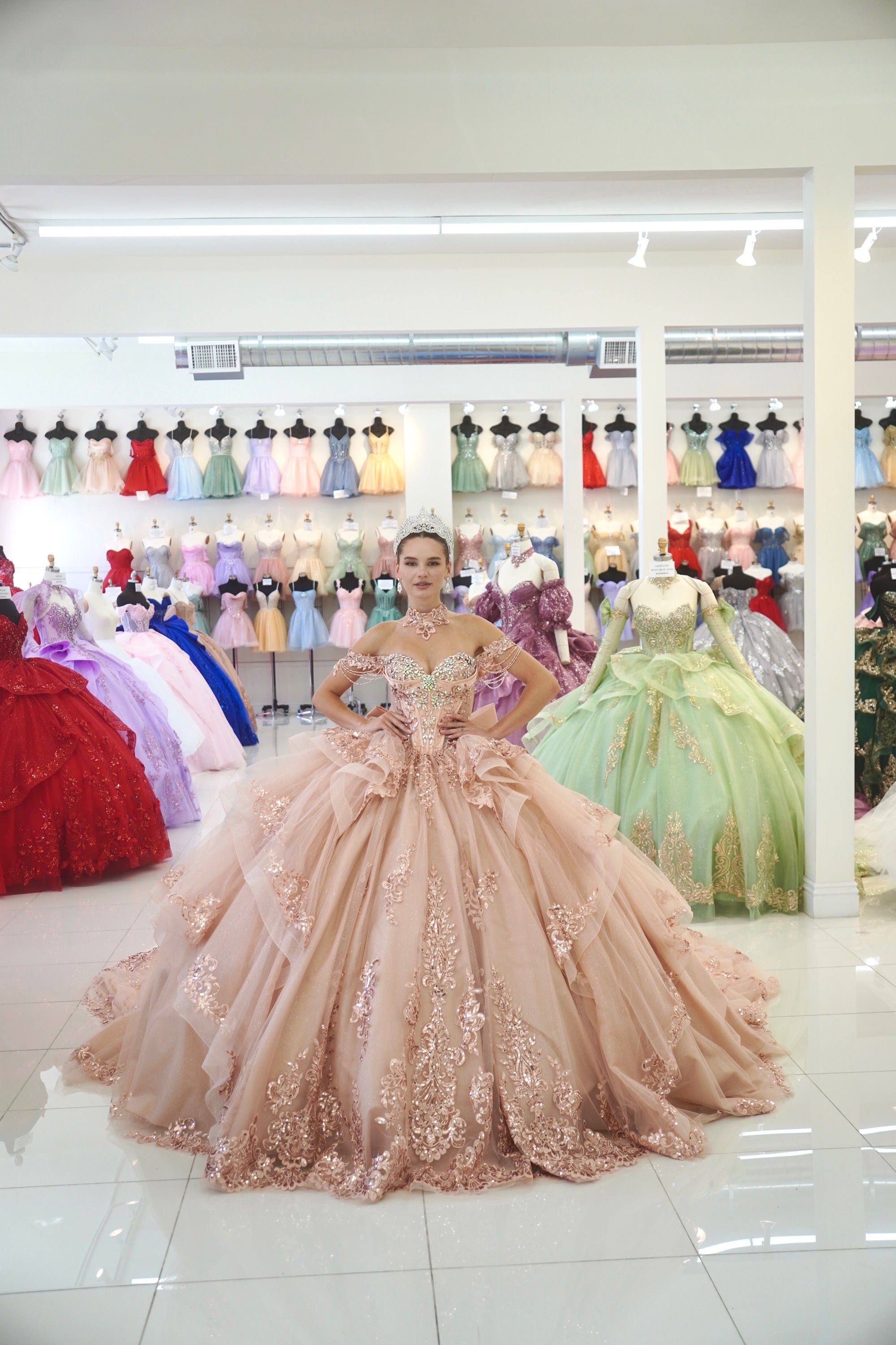 Layla K NAVY Glitter Tulle, Lace, Sequin Embroidery Ball Gown Quinceanera Dresses