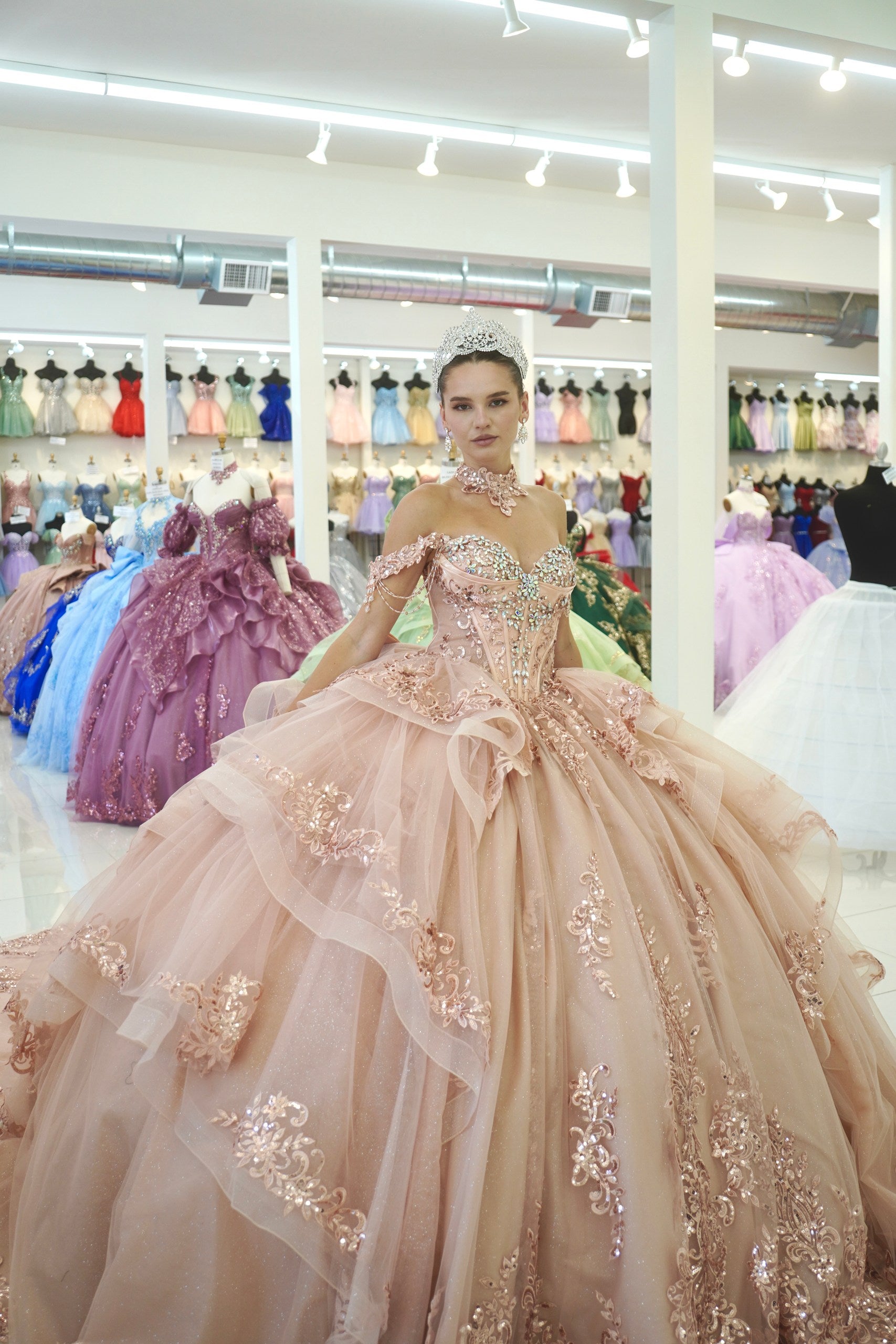 Layla K ROSEGOLD Glitter Tulle, Lace, Sequin Embroidery Ball Gown Quinceanera Dresses