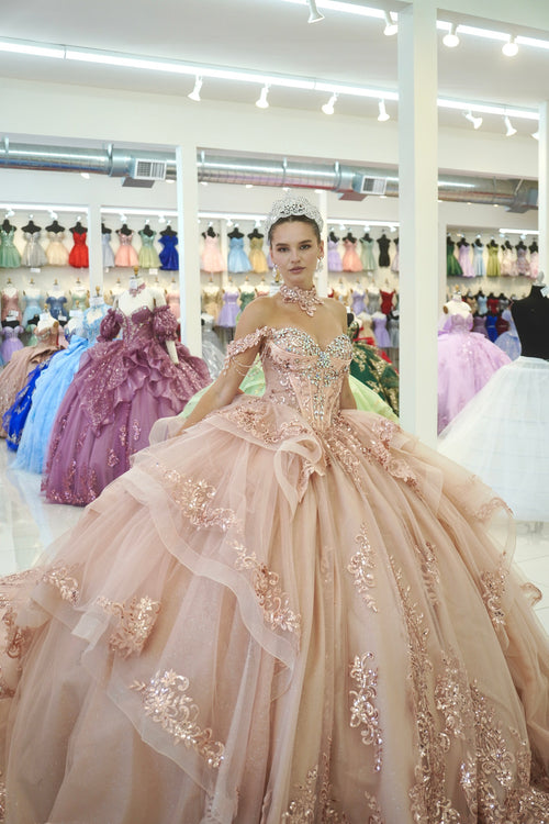 Layla K ROSEGOLD Glitter Tulle, Lace, Sequin Embroidery Ball Gown Quinceanera Dresses