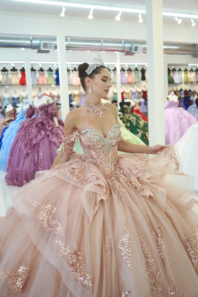 Layla K NAVY Glitter Tulle, Lace, Sequin Embroidery Ball Gown Quinceanera Dresses