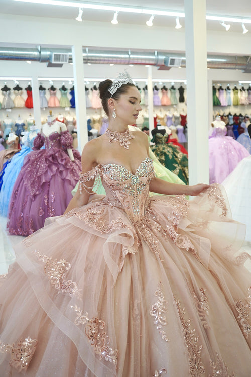 Layla K NAVY Glitter Tulle, Lace, Sequin Embroidery Ball Gown Quinceanera Dresses