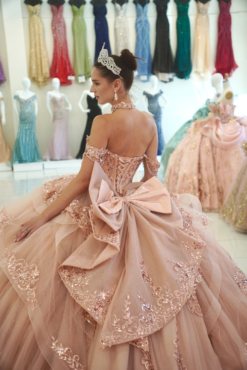 Layla K NAVY Glitter Tulle, Lace, Sequin Embroidery Ball Gown Quinceanera Dresses