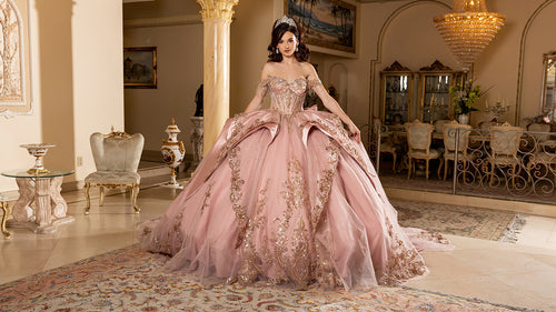 Off-Shoulder Crystal Fringe Corset Ball Gown Quinceañera Dress by Layla K LK309