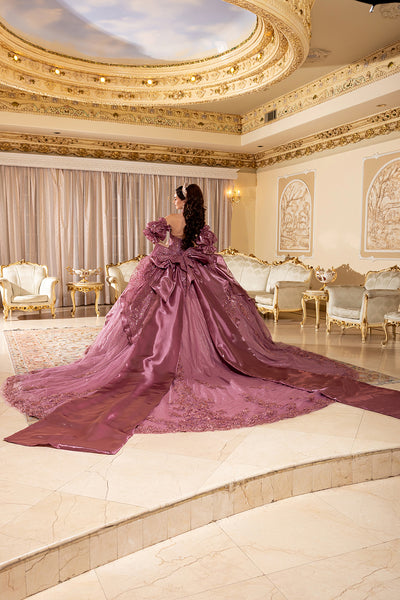 Off-Shoulder Ruffle Puff Sleeve Illusion Corset Ball Gown Quinceañera Dress by Layla K LK310