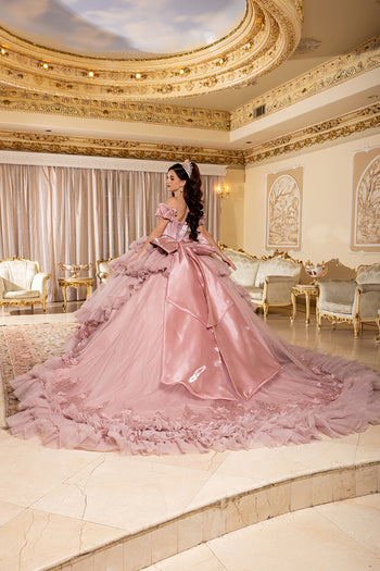 Layla K BLUSH Structured Satin Corset Bodice; Glitter Tulle Multi-Tiered Ruffle Skirt Ballgown Quinceanera Dresses