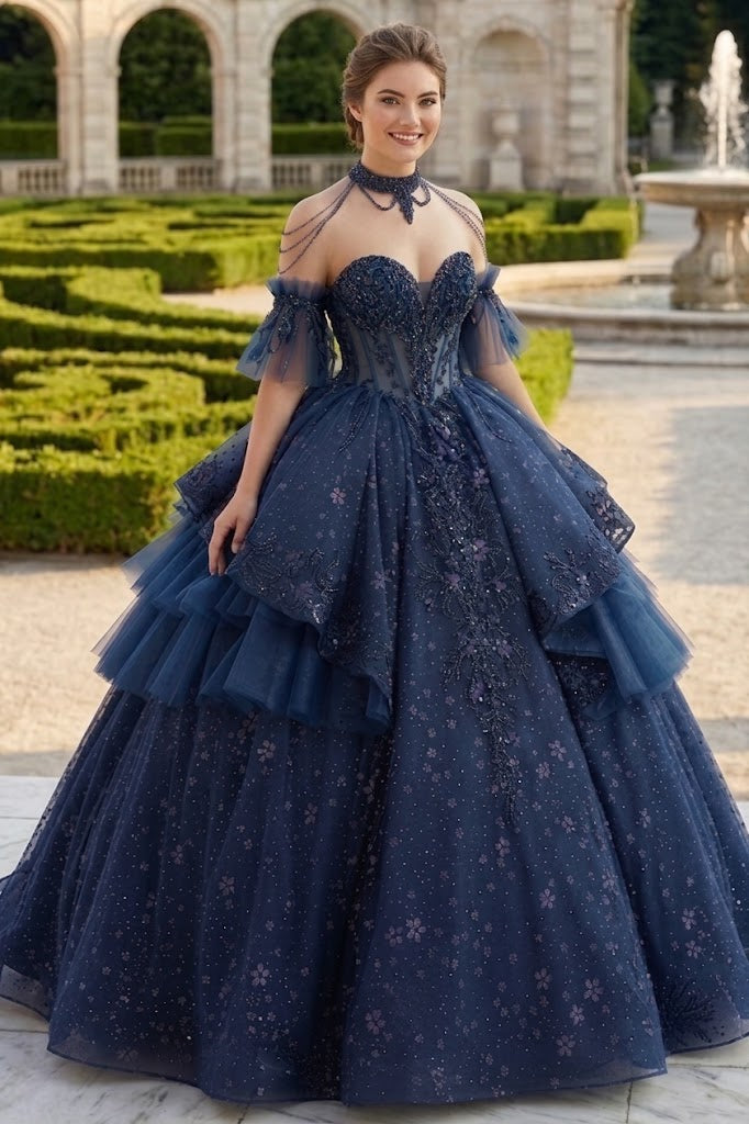 Off-Shoulder Sweetheart Beaded Corset Floral Lace Ball Gown Quinceañera Dress by Layla K LK317