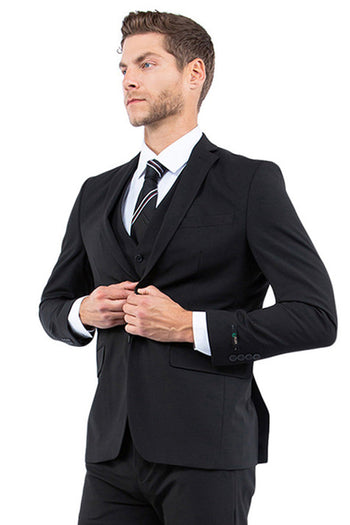 Men's Black One Button Vested Suit in Slim Fit