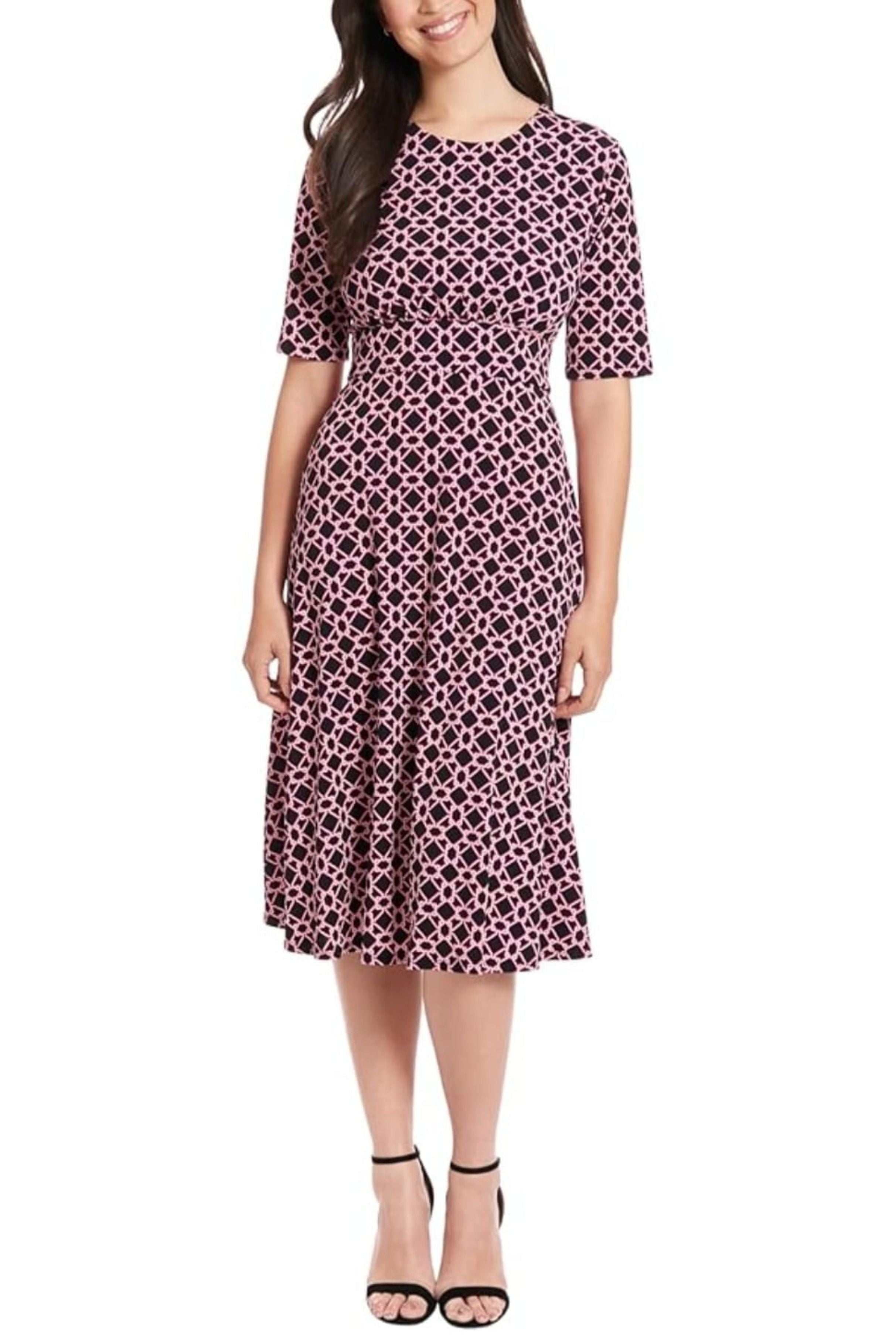 Women's London Times Printed Midi A-Line Dress, Size: 6, Black