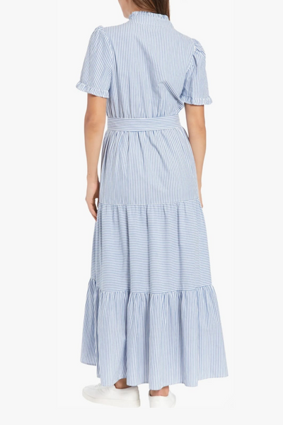 London Times T7395M Stripe Tiered Short Sleeve Maxi Dress with Striped Design