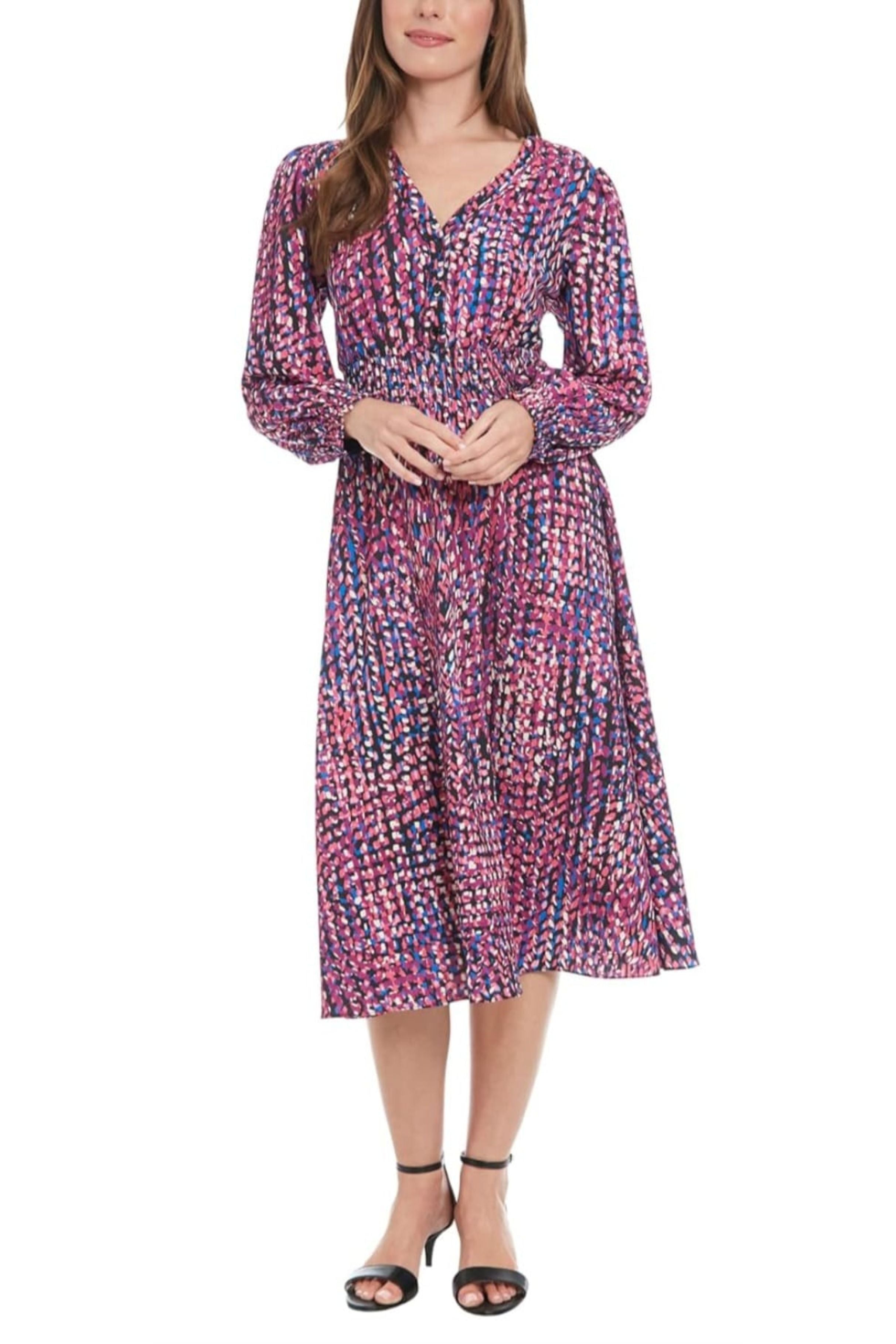 london times midi dress T7687M Pink Multi Multi Color A-Line Long Sleeve casual suit and youre ready to For Love And Lemons Color:platinum