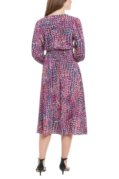 London Times T7687M Pink Multi Multi Color A-Line Long Sleeve Midi Dress