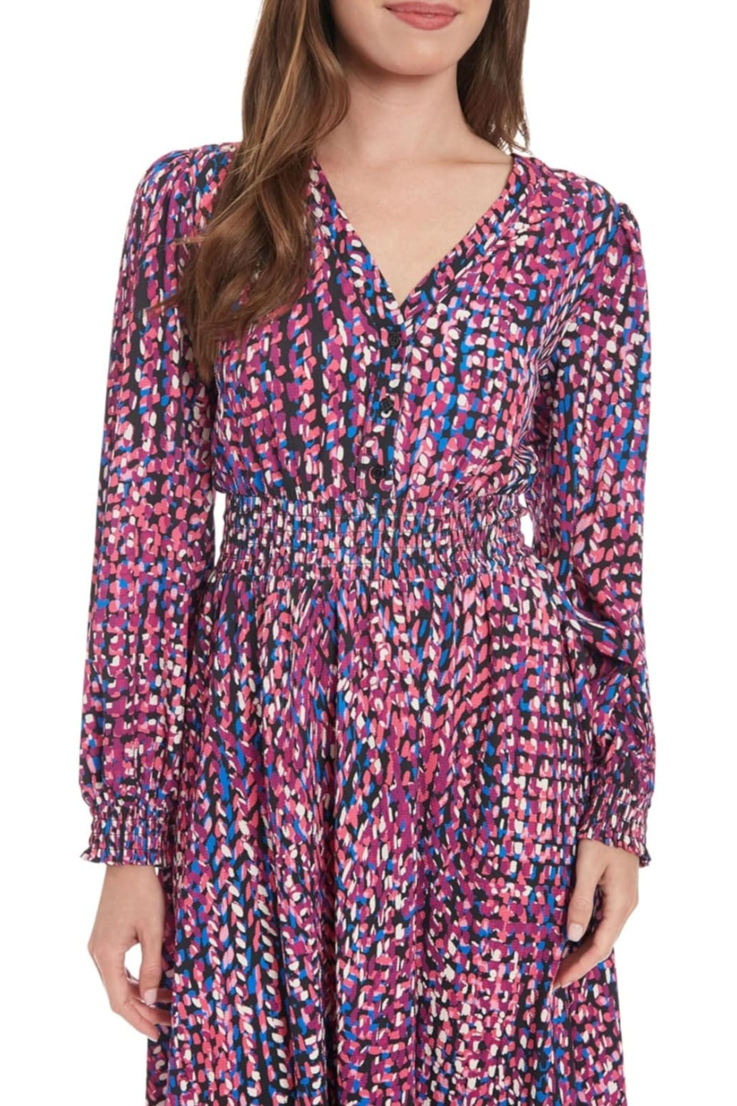 London Times T7687M Pink Multi Multi Color A-Line Long Sleeve Midi Dress