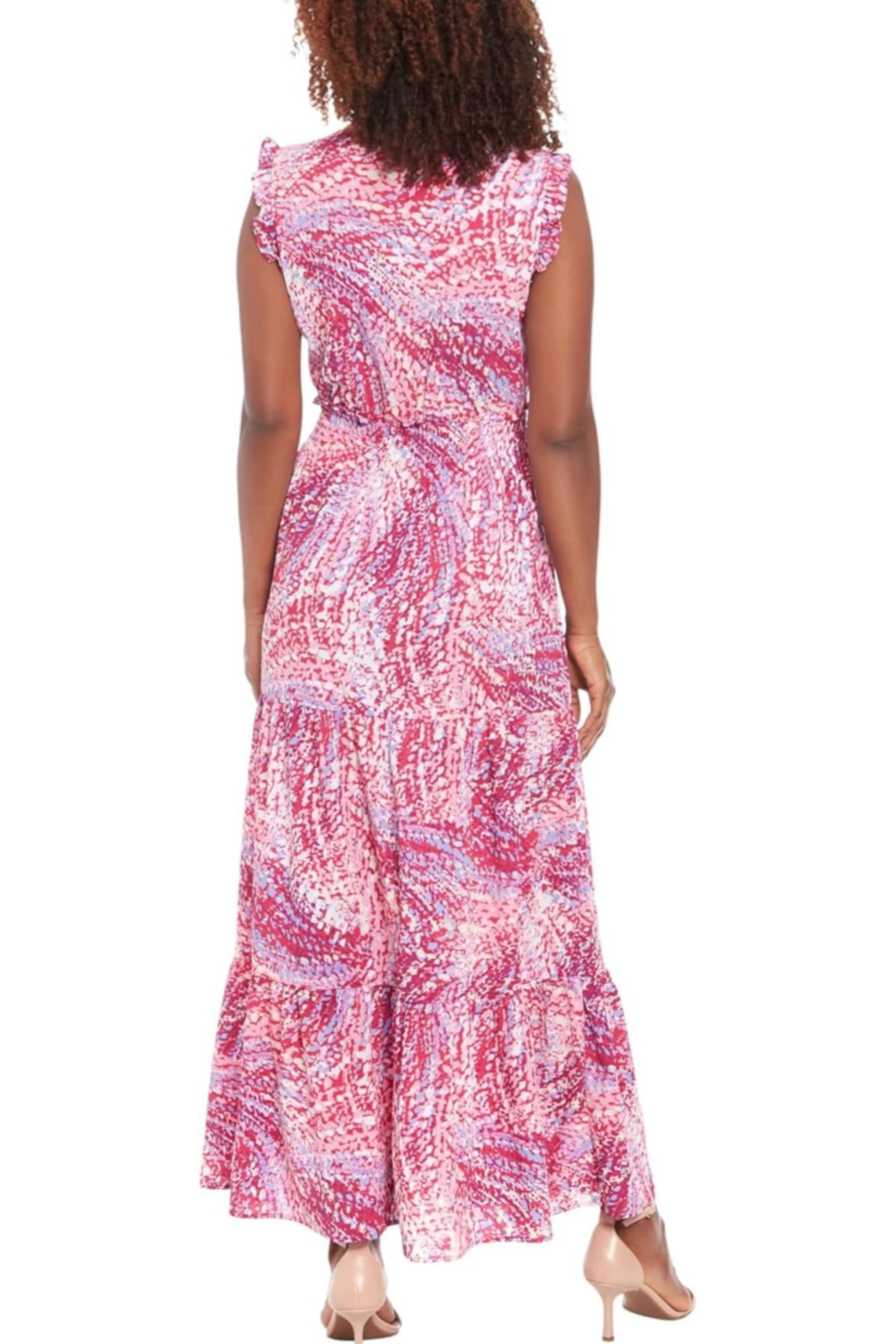 London Times T7850M Rose Pink Multi Color Sleeveless Maxi Dress
