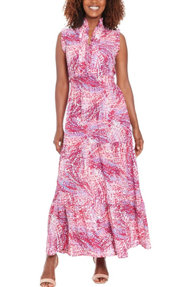 London Times T7850M Rose Pink Multi Color Sleeveless Maxi Dress