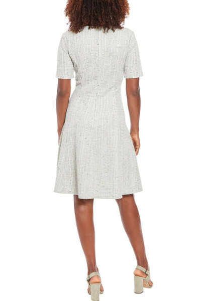 London Times T7889M Tweed Short Sleeve V-Neck A-Line Dress