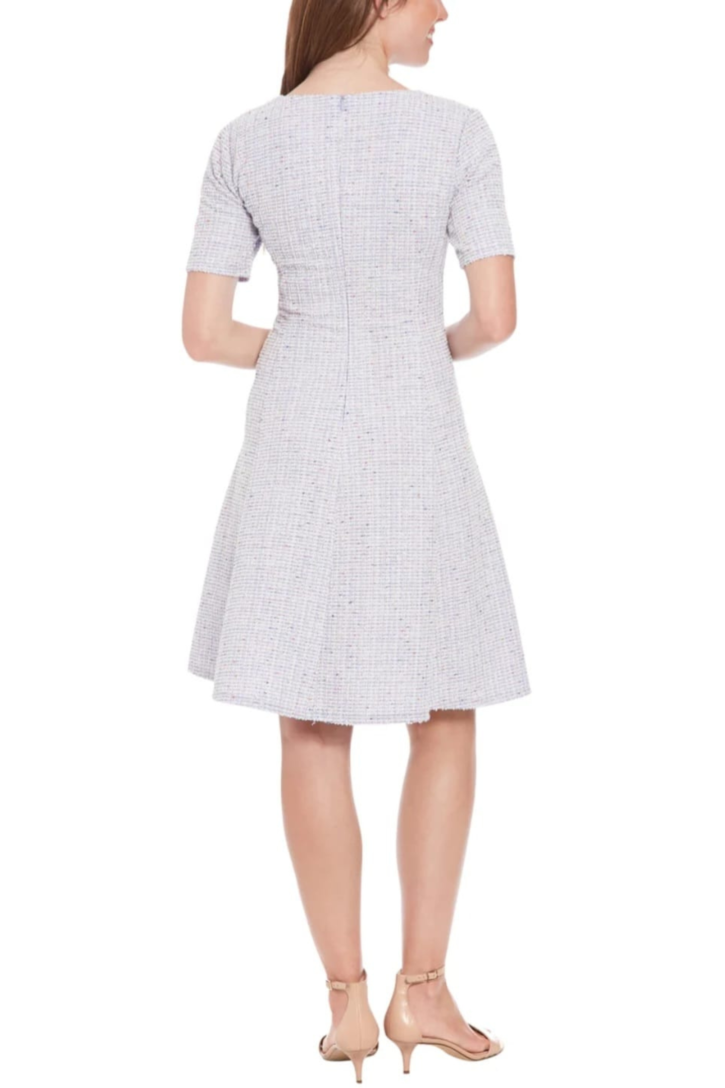 London Times T7889M Tweed Short Sleeve V-Neck A-Line Dress