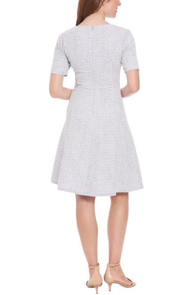 London Times T7889M Tweed Short Sleeve V-Neck A-Line Dress