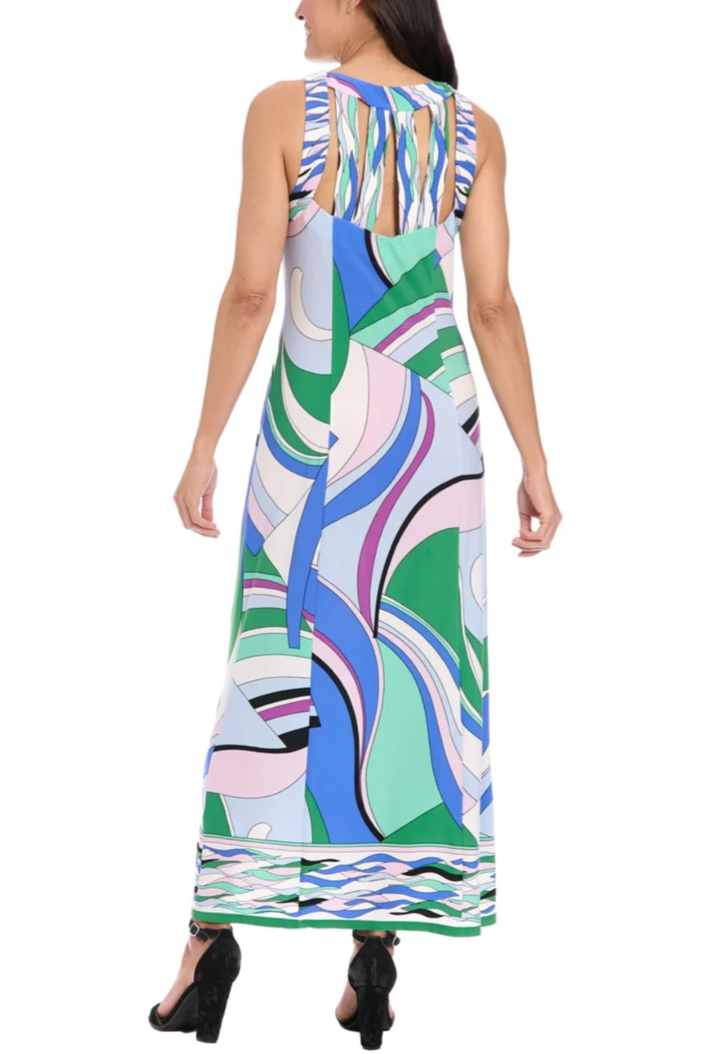 London Times T8078M Multi Color Sleeveless Jersey Maxi Dress with Slit Detail