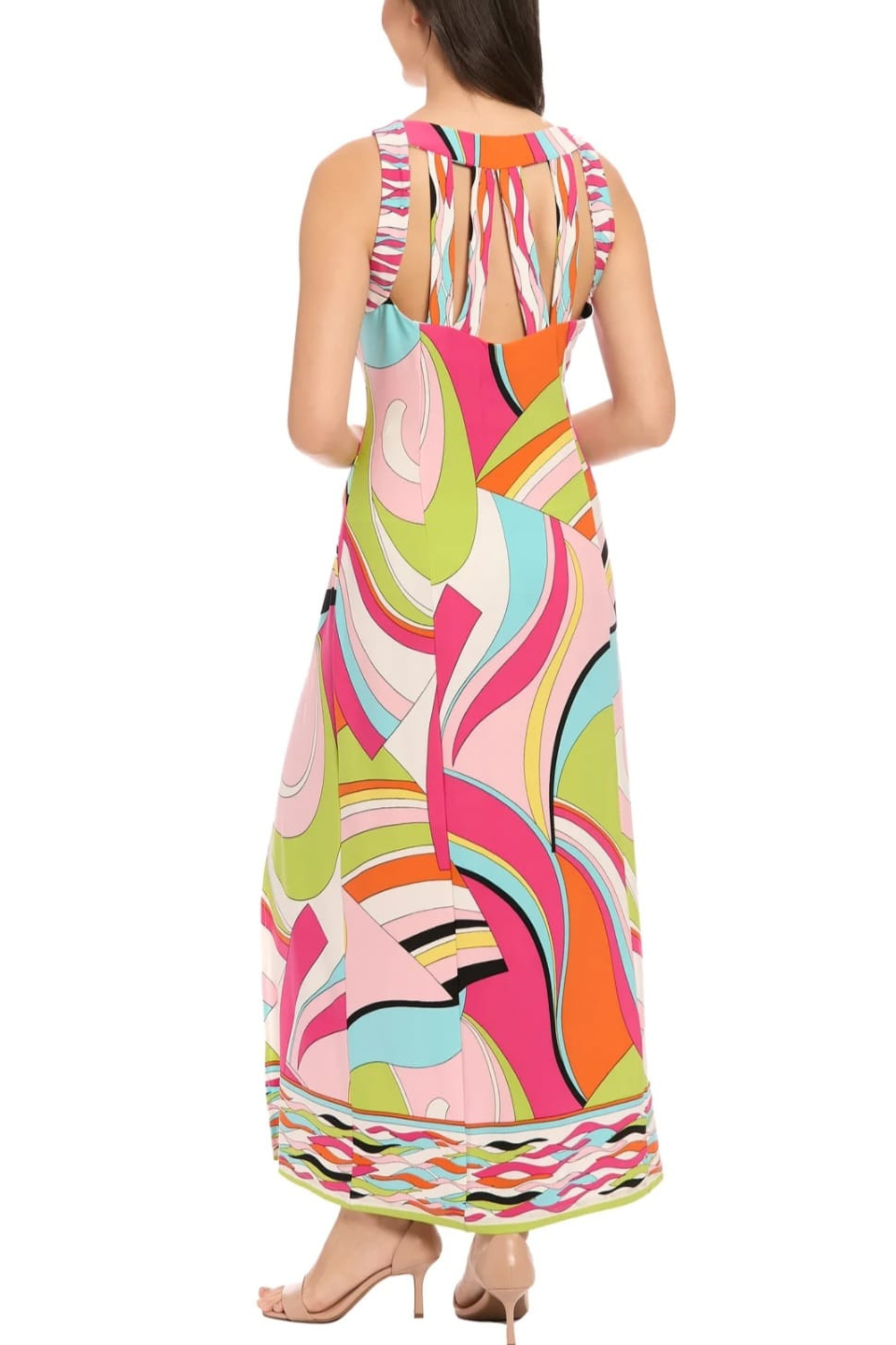 London Times T8078M Multi Color Sleeveless Jersey Maxi Dress with Slit Detail