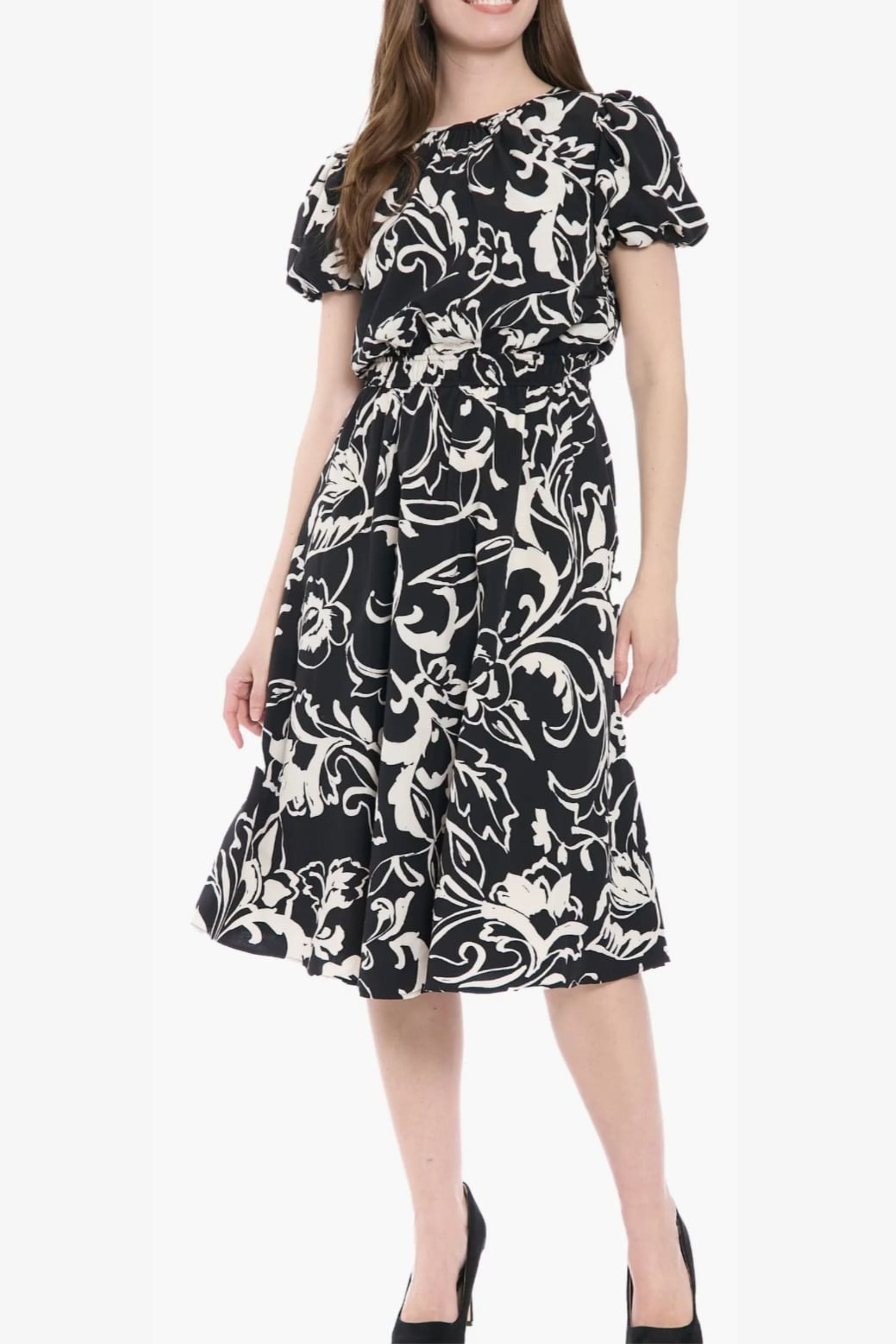 London Times Women's Tucked-Sleeve Midi Dress - Dark Green