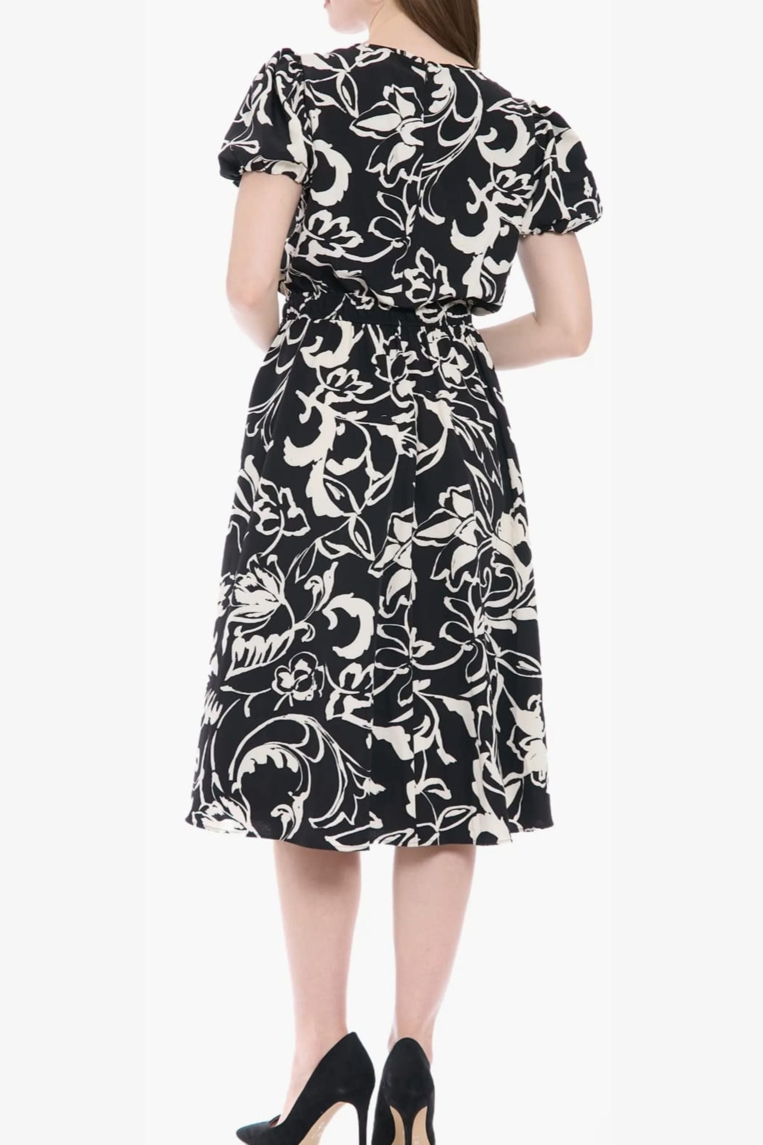 London Times T8109M Paisley Print A-Line Puff Sleeve Midi Dress