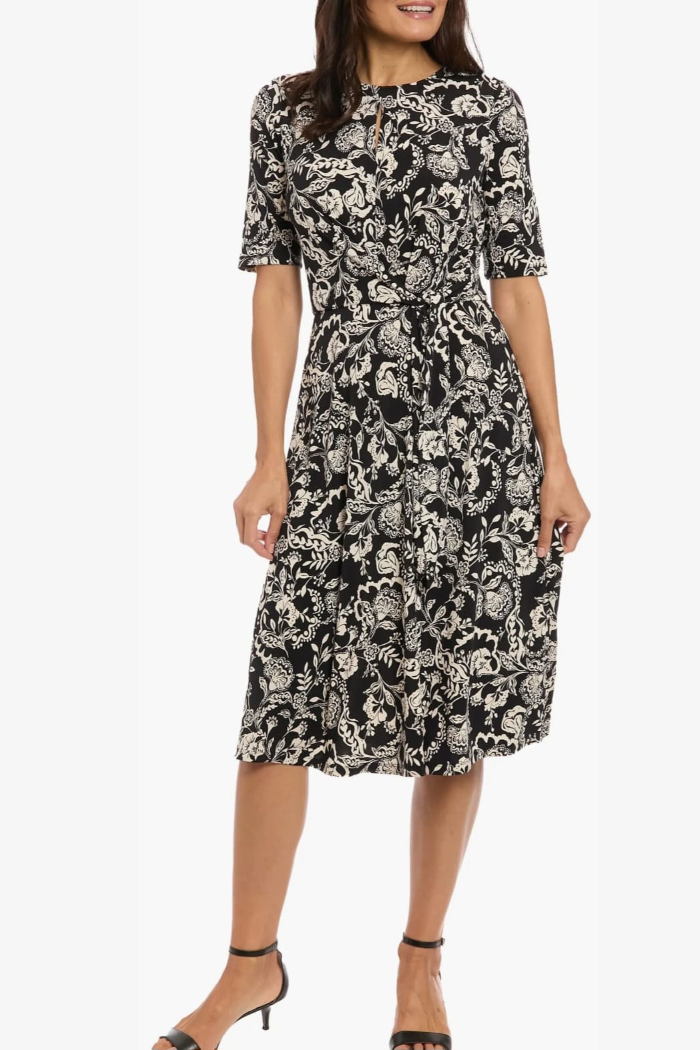 London Times Women's Side Tie Jersey Midi Dress - Black