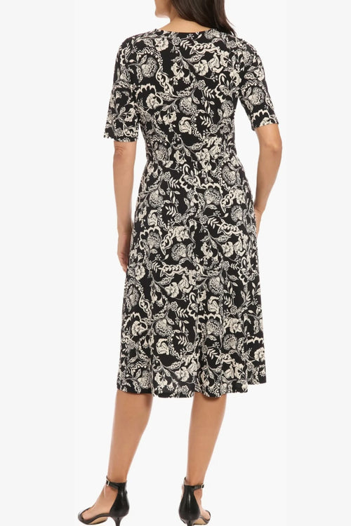 London Times T8187M Paisley Print A-Line Short Sleeve Jersey Midi Dress