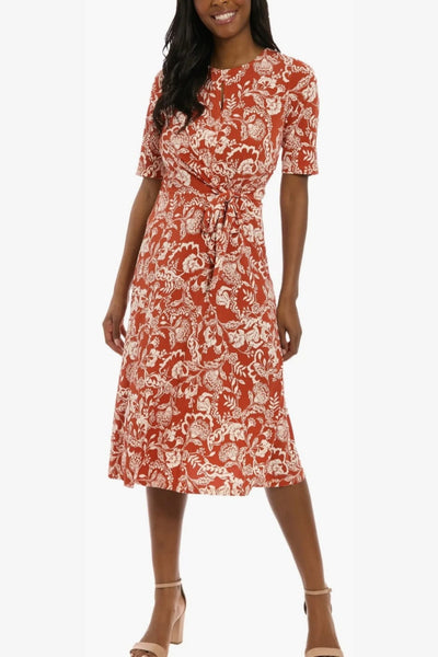London Times T8187M Paisley Print A-Line Short Sleeve Jersey Midi Dress
