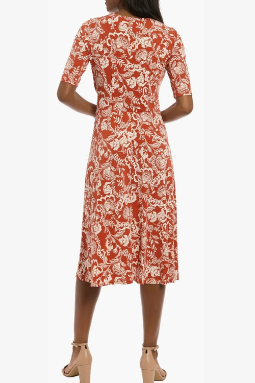 London Times T8187M Paisley Print A-Line Short Sleeve Jersey Midi Dress