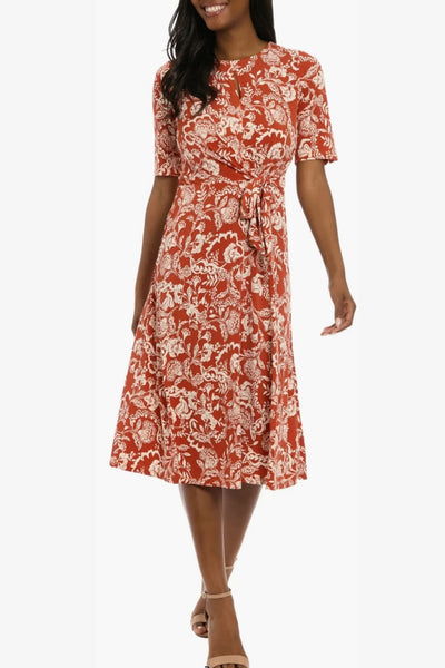London Times T8187M Paisley Print A-Line Short Sleeve Jersey Midi Dress