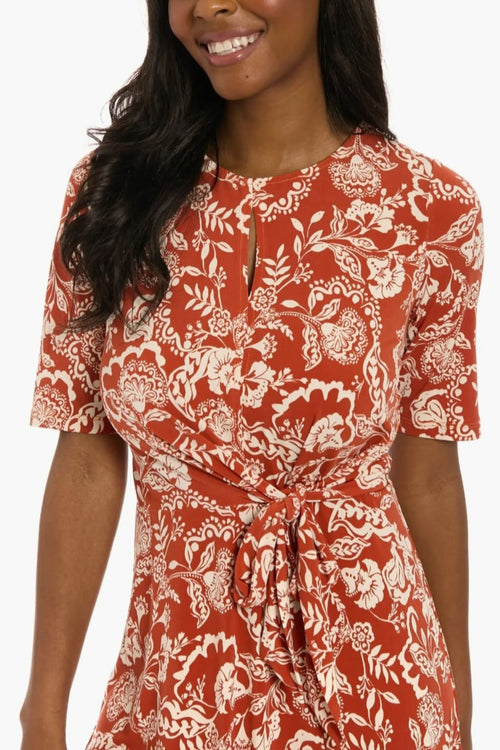 London Times T8187M Paisley Print A-Line Short Sleeve Jersey Midi Dress