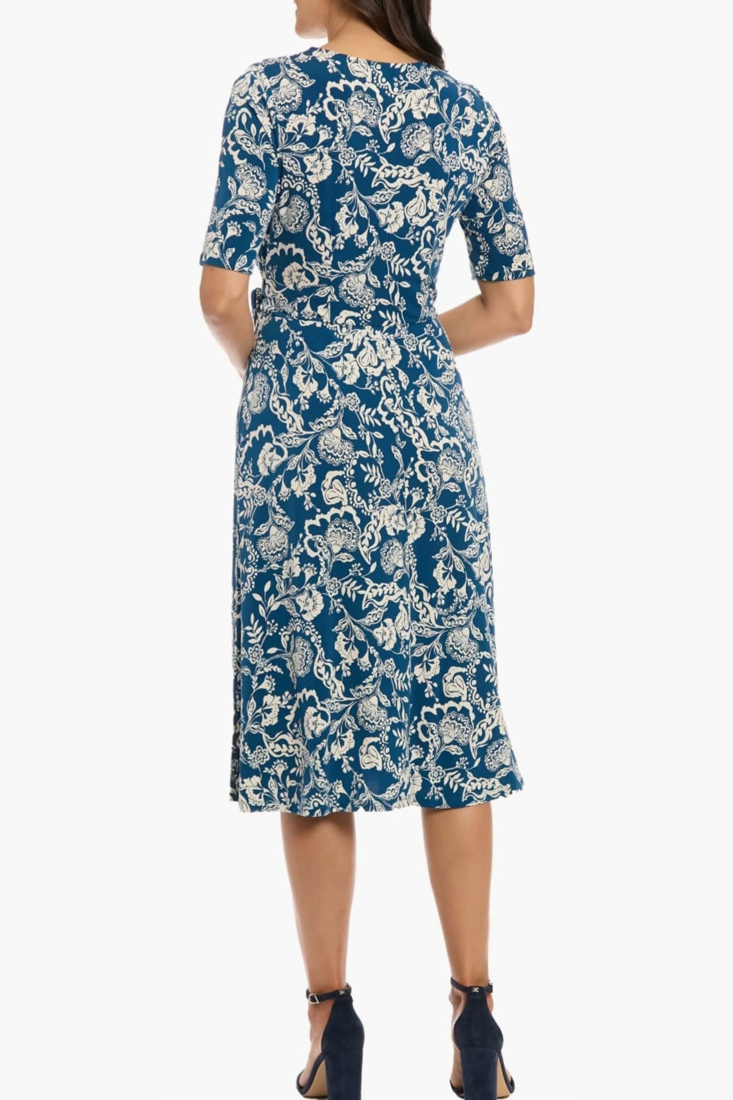 London Times T8187M Paisley Print A-Line Short Sleeve Jersey Midi Dress