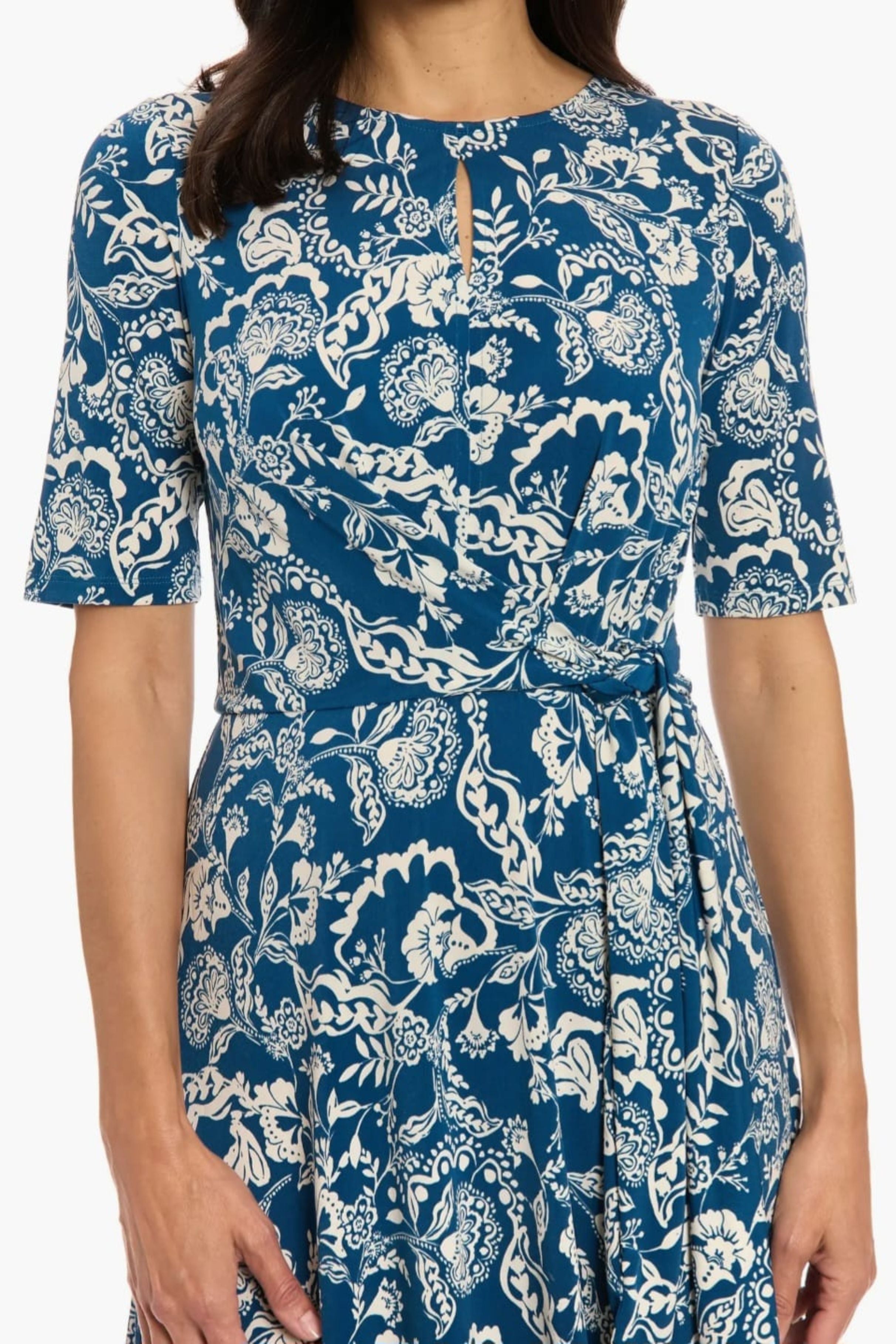 London Times T8187M Paisley Print A-Line Short Sleeve Jersey Midi Dress