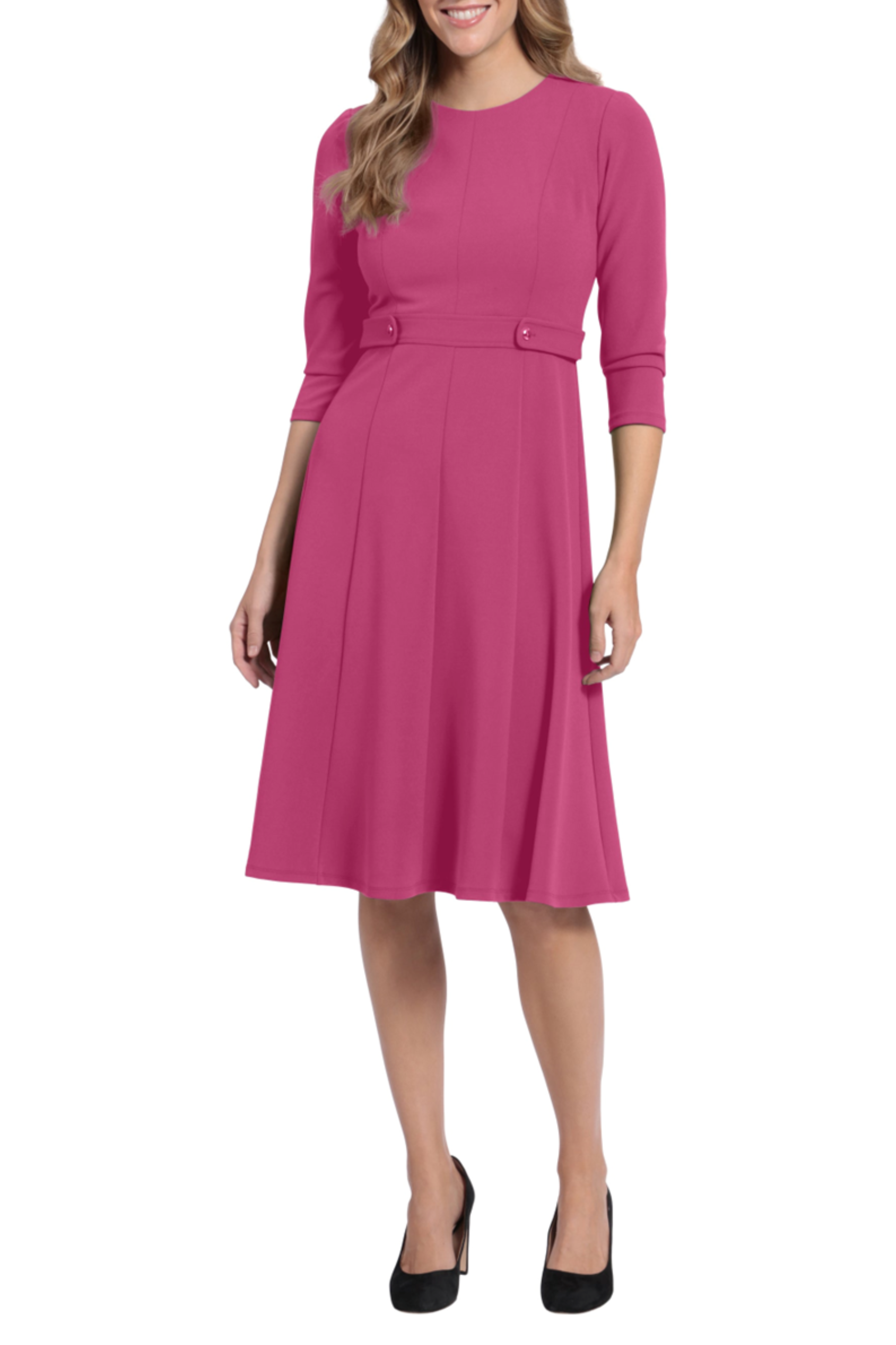 London Times 3/4 Sleeve Midi Dress with SideTabs, Size 4, Pink