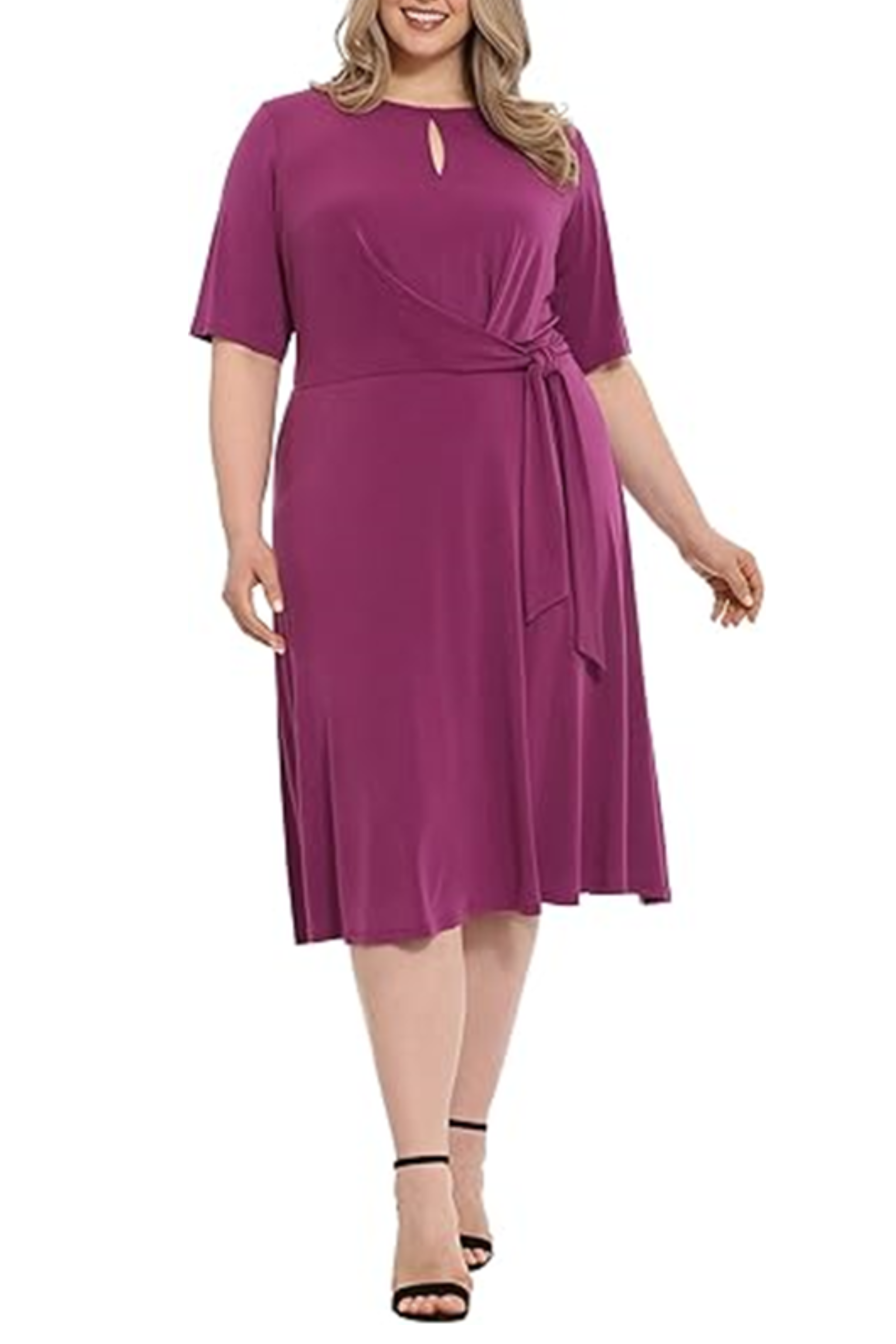 London Times T6029M Purple Keyhole Detail A-Line Midi Dress with Jewel Purple / 8