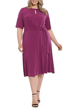 London Times T6029M Purple Keyhole Detail A-Line Midi Dress with Jewel Neck, Jersey