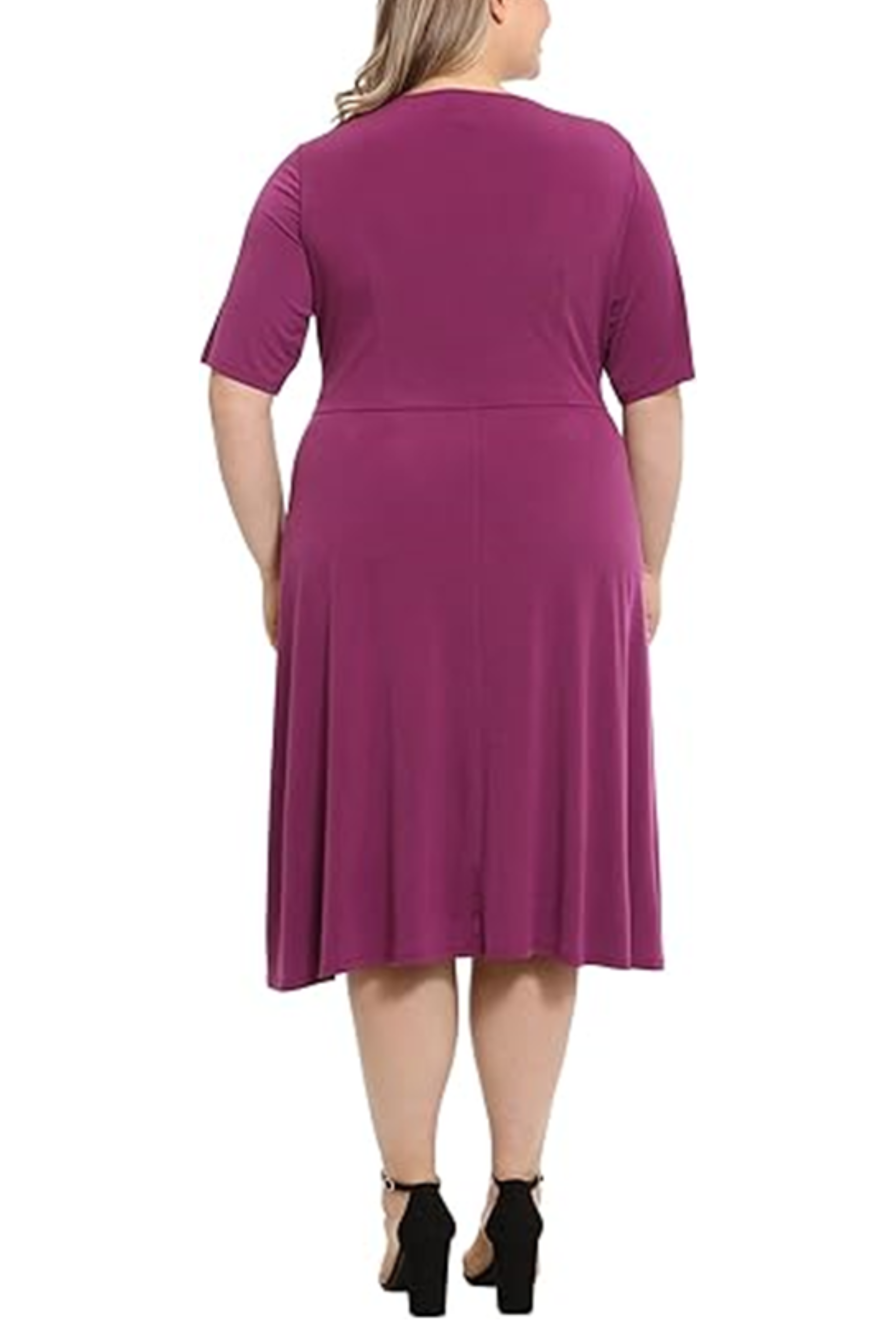 London Times T6029M Purple Keyhole Detail A-Line Midi Dress with Jewel Neck, Jersey