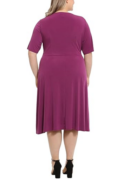 London Times T6029M Purple Keyhole Detail A-Line Midi Dress with Jewel Neck, Jersey