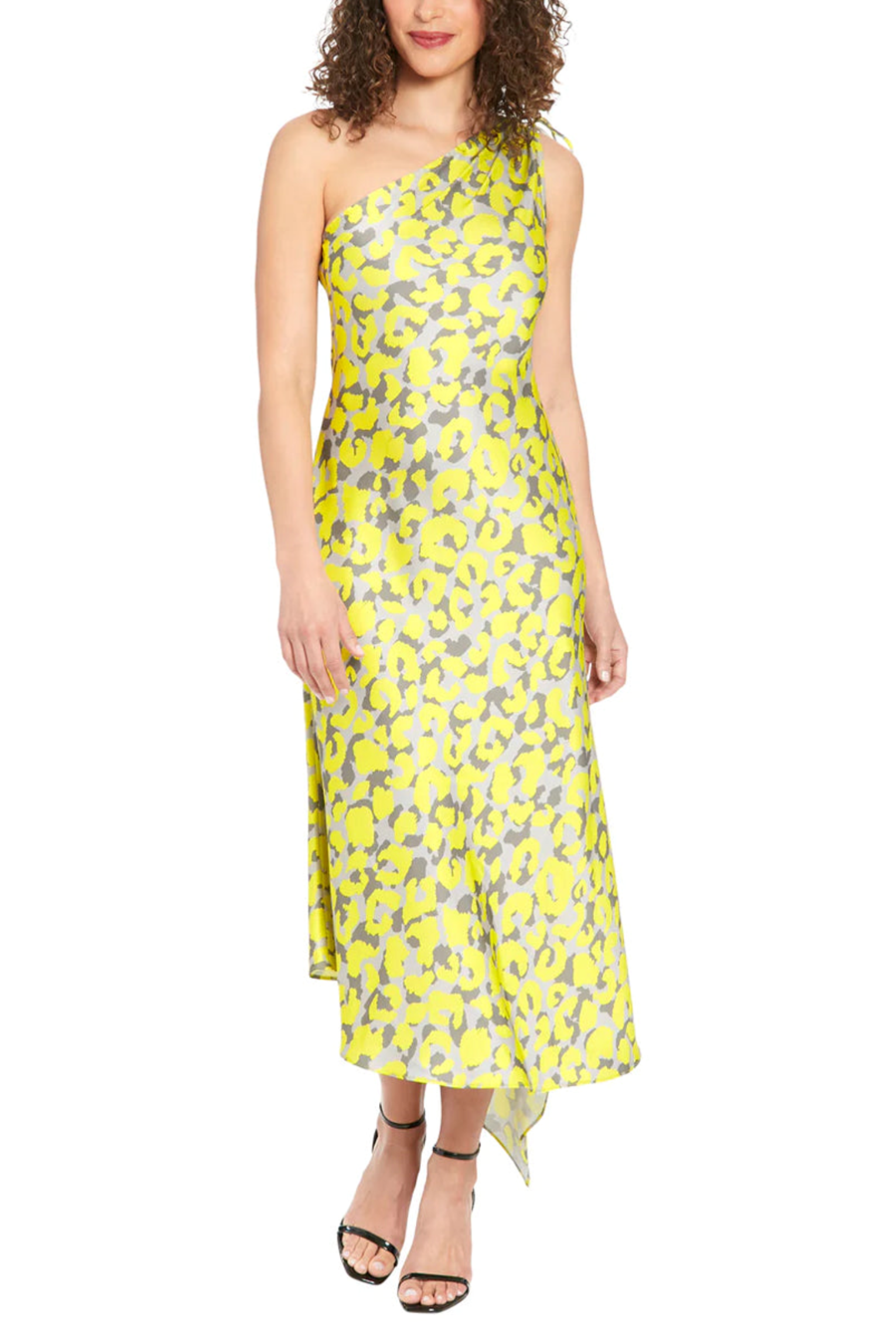 London Times T7242M Citron One Shoulder Asymmetrical Dress with Citron / 6