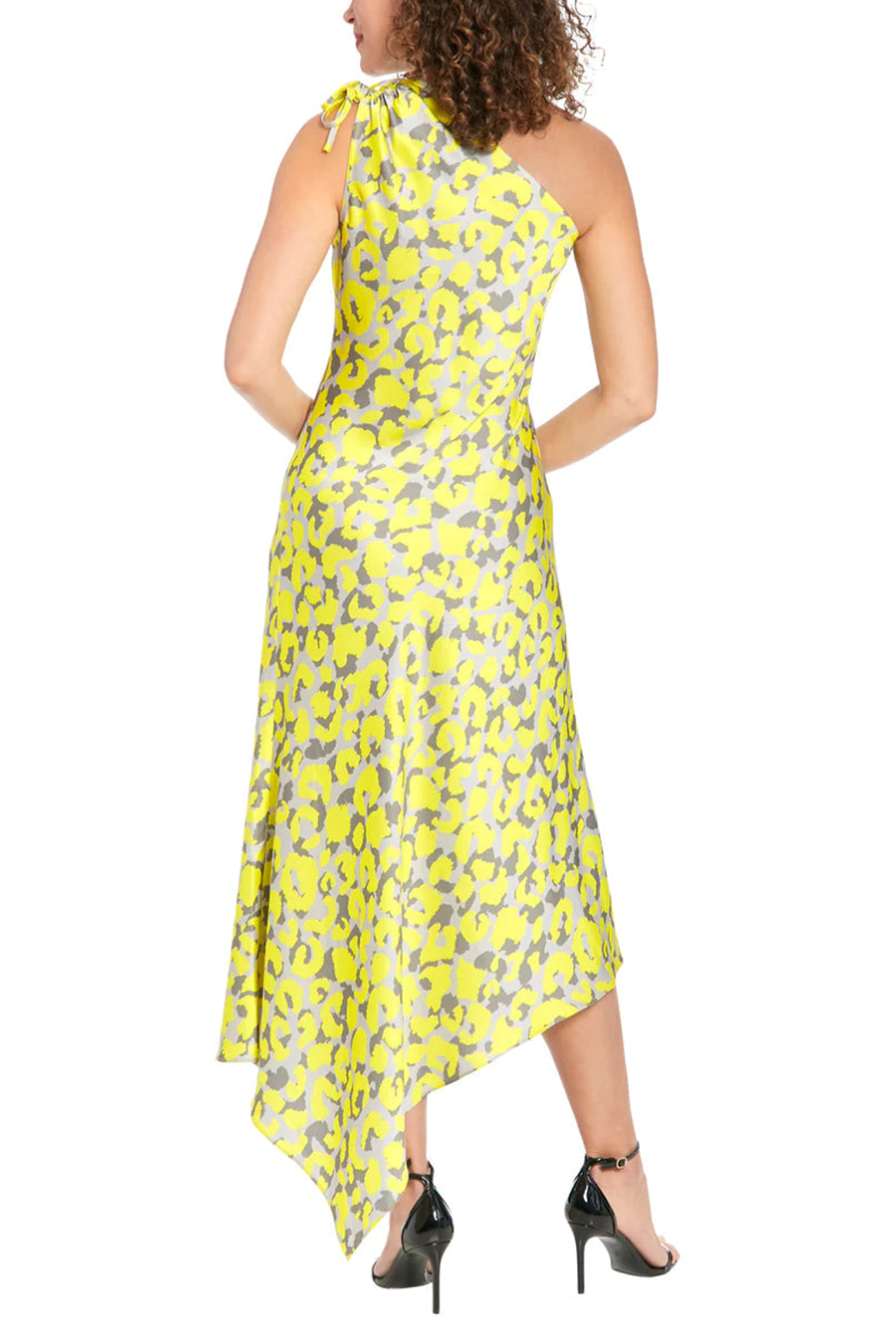 London Times T7242M Citron One Shoulder Asymmetrical Dress with A-Line