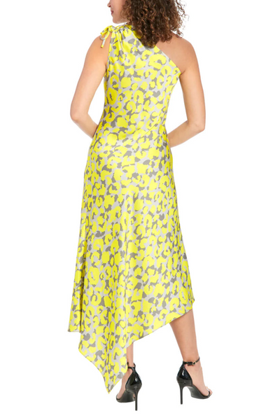 London Times T7242M Citron One Shoulder Asymmetrical Dress with A-Line