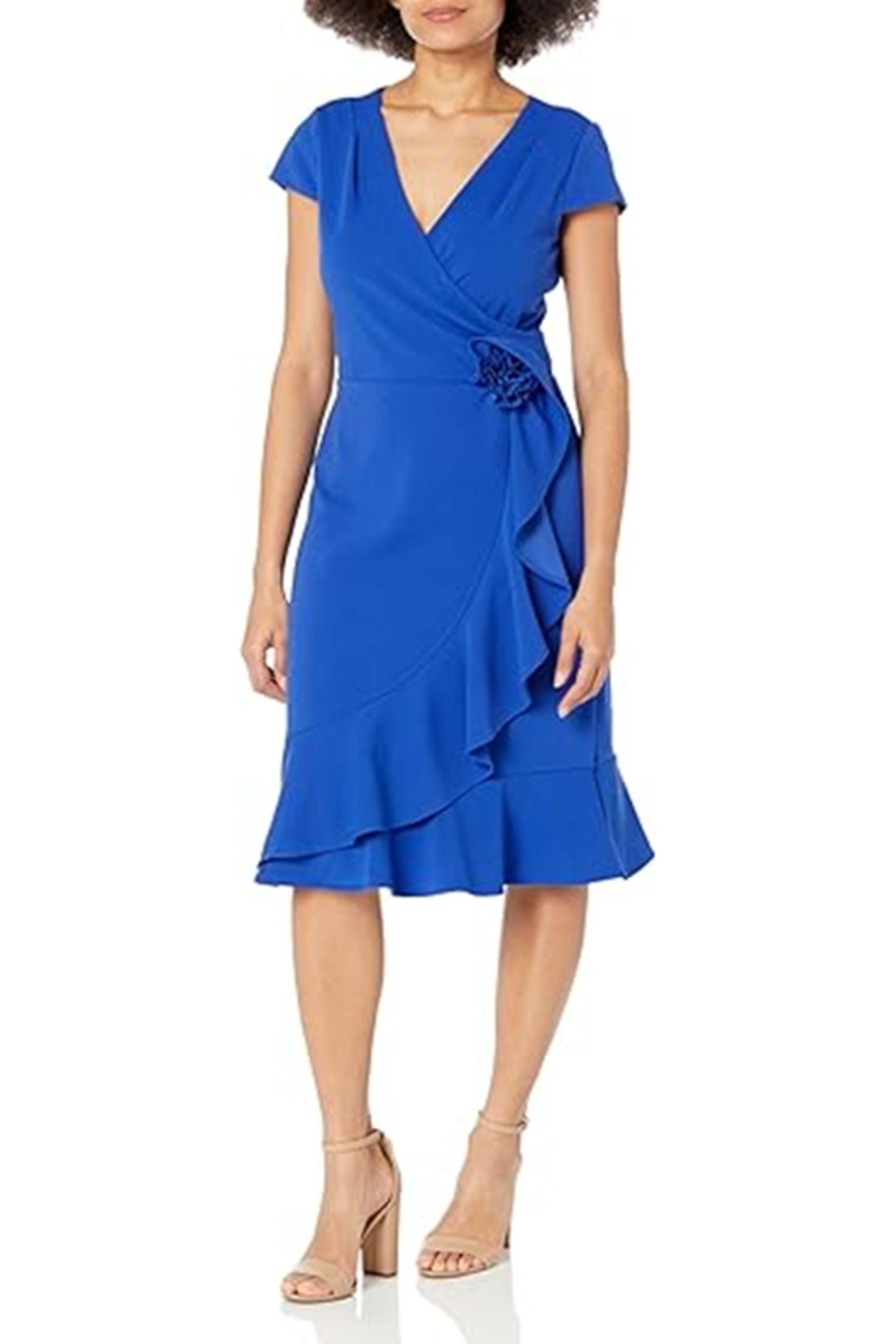 Women's London Times Rosette Wrap Cascade Ruffle Dress, Size: 6, Cobalt