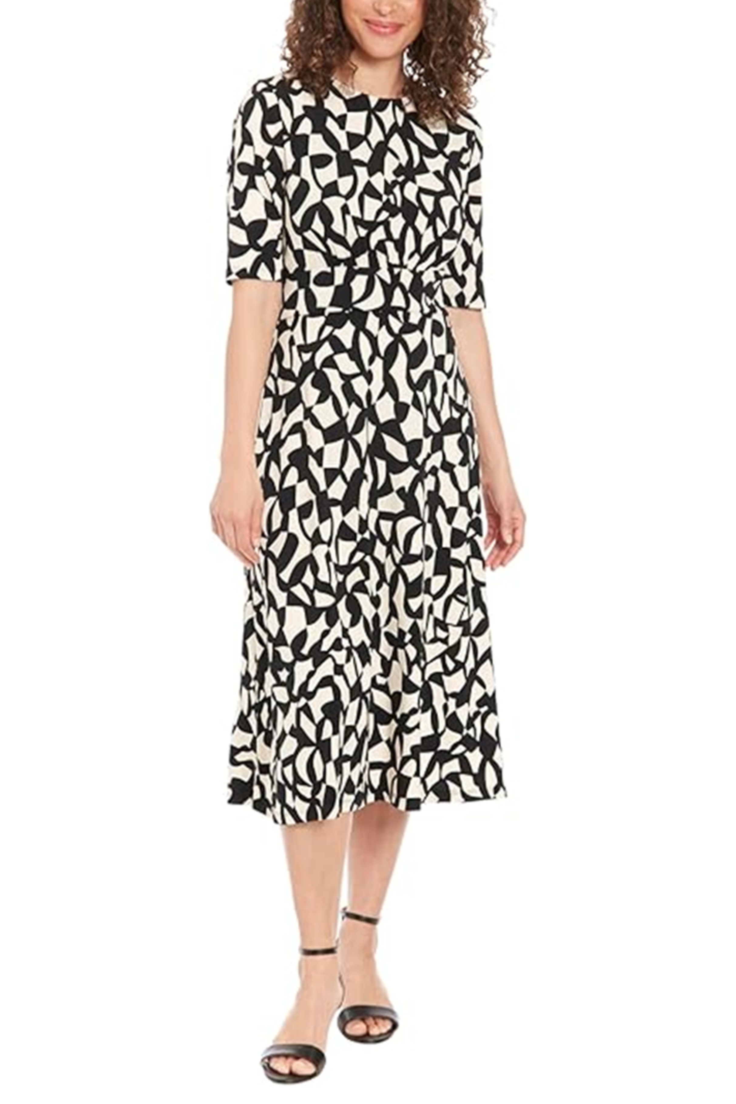 London Times Women's Short Sleeve Midi Dress - Black