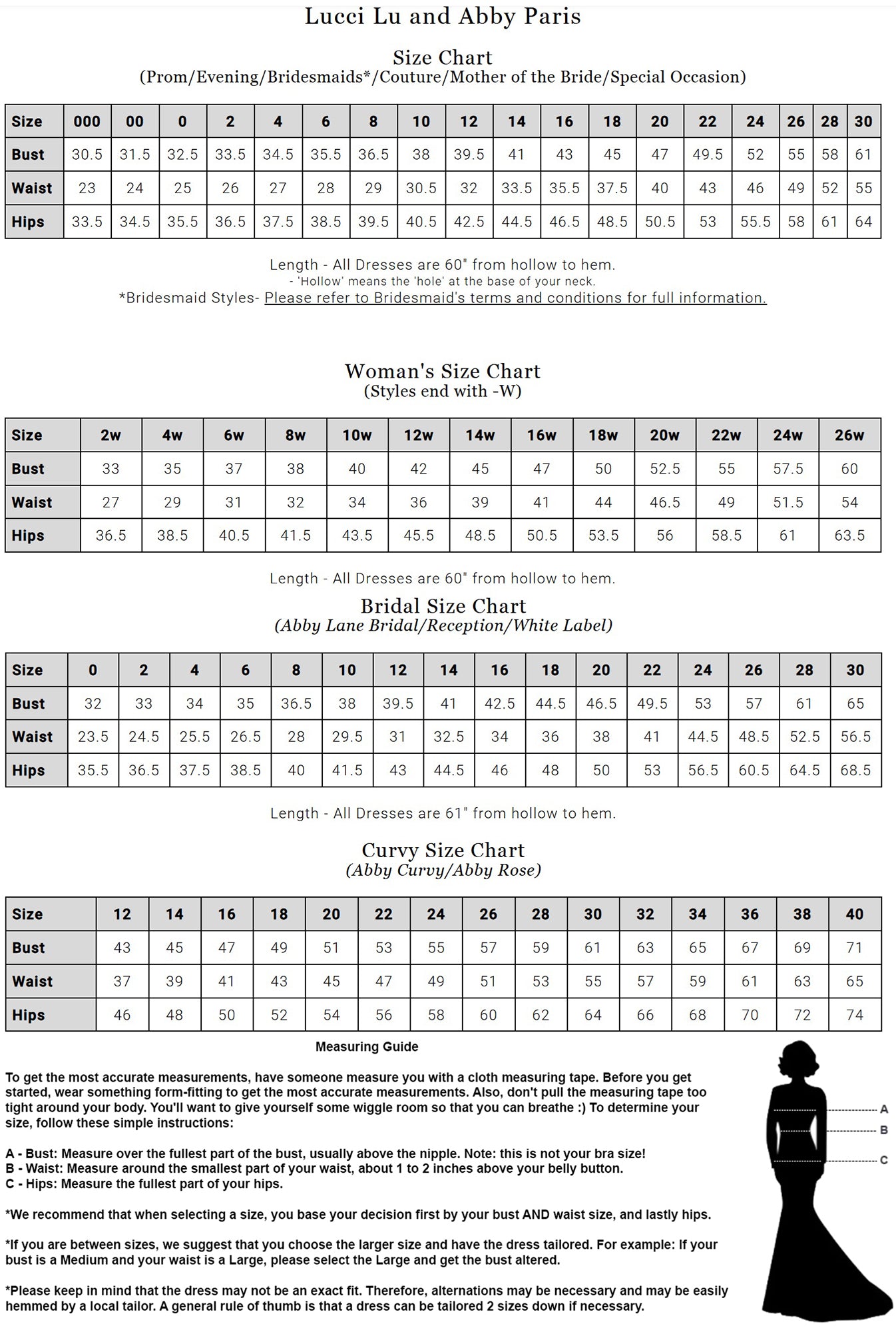 Abby Paris Size Chart