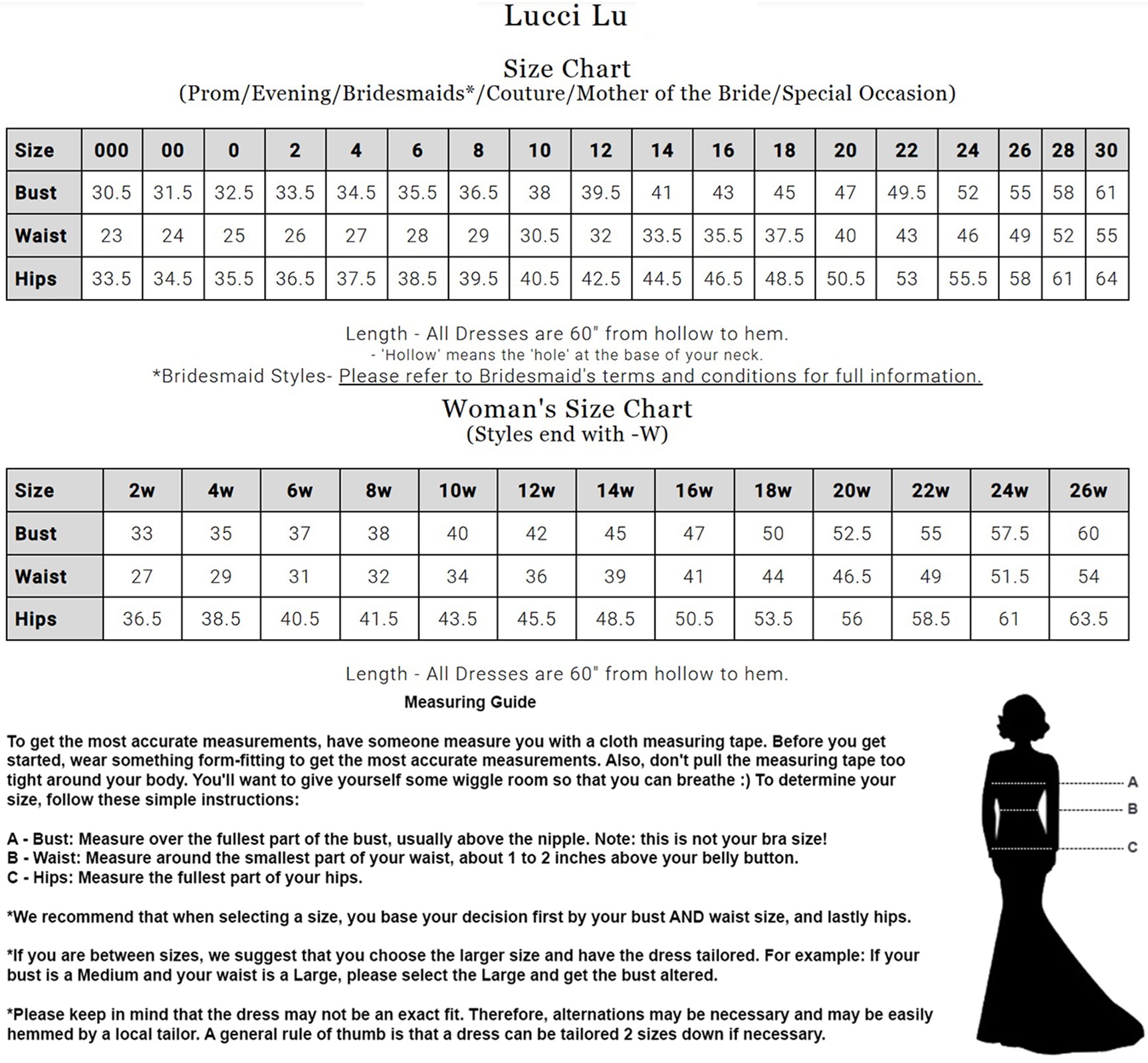 Lucci Lu Size Chart