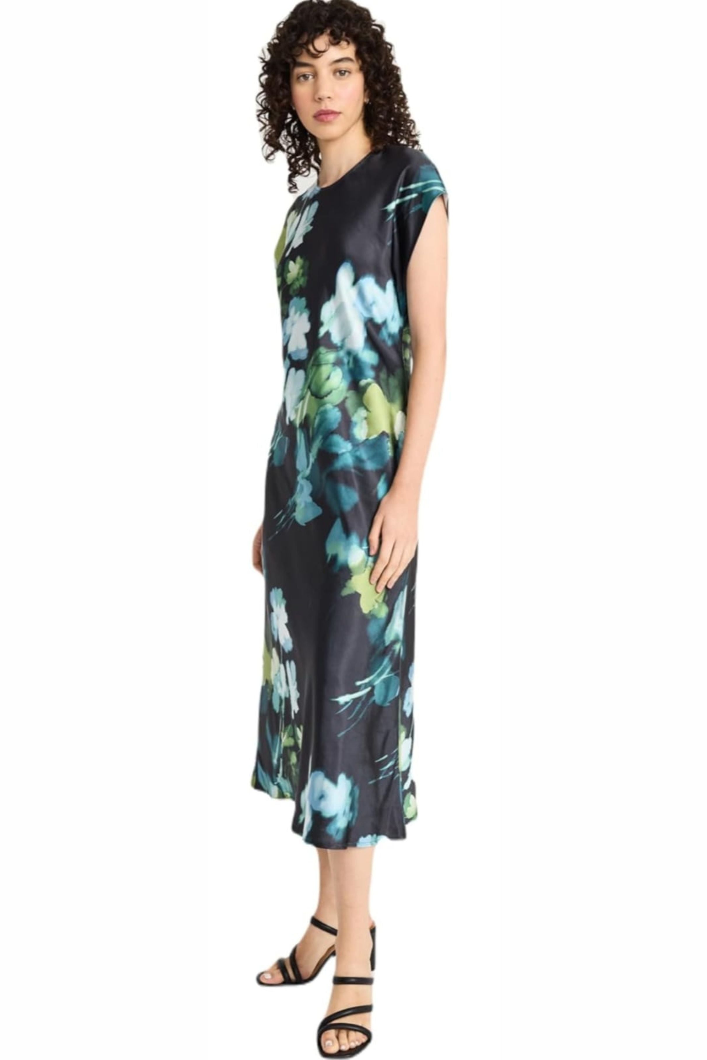 Luxely Y10067M Cap Drop Shoulder Floral Charmeuse Mermaid Maxi Dress