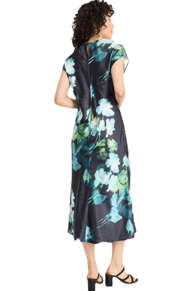 Luxely Y10067M Cap Drop Shoulder Floral Charmeuse Mermaid Maxi Dress