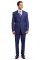 Traje de negocios con chaleco de dos botones para hombre en raya diplomática azul francés