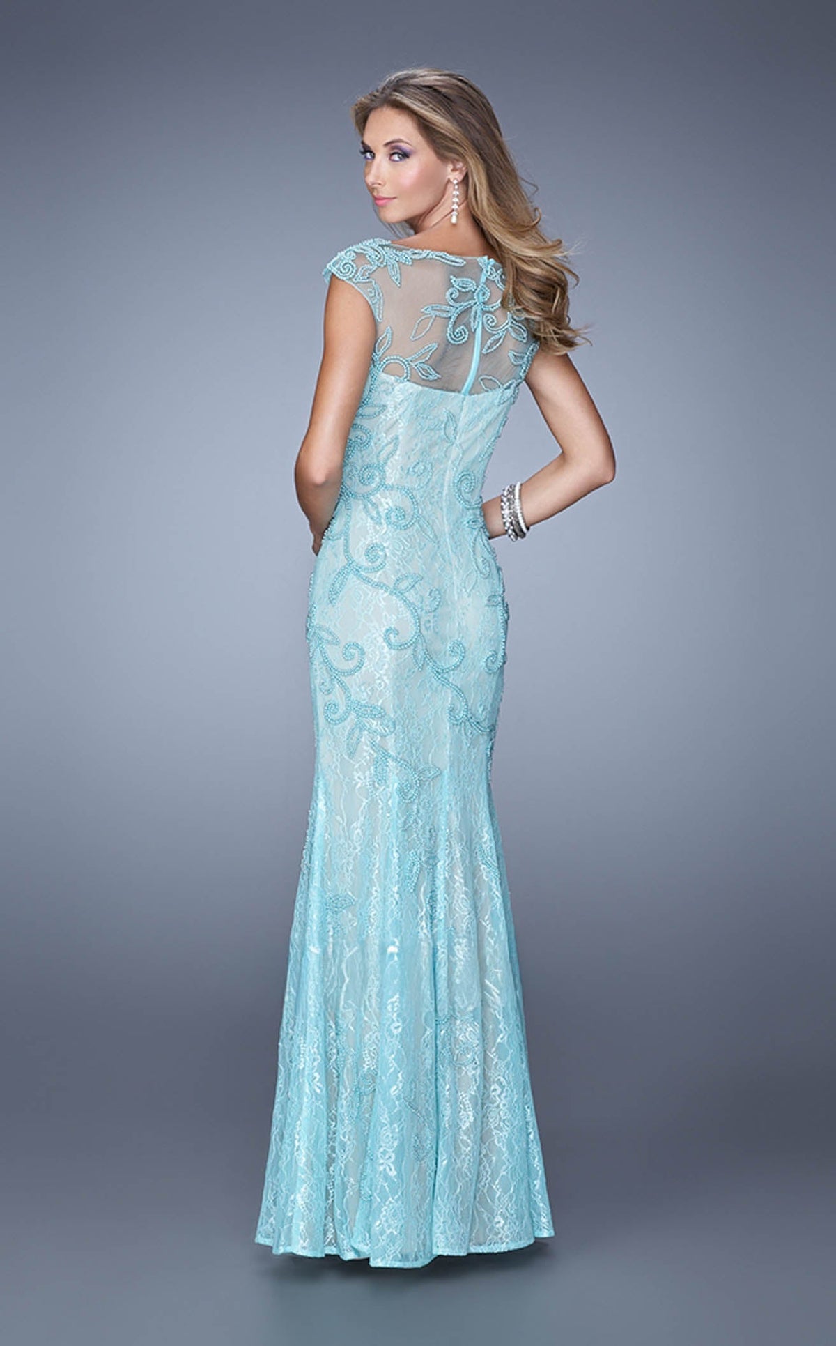 La Femme 20892 Tulle Embroidered Slit Prom Dress