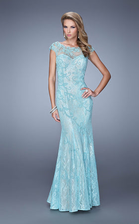 La Femme 20892 Tulle Embroidered Slit Prom Dress